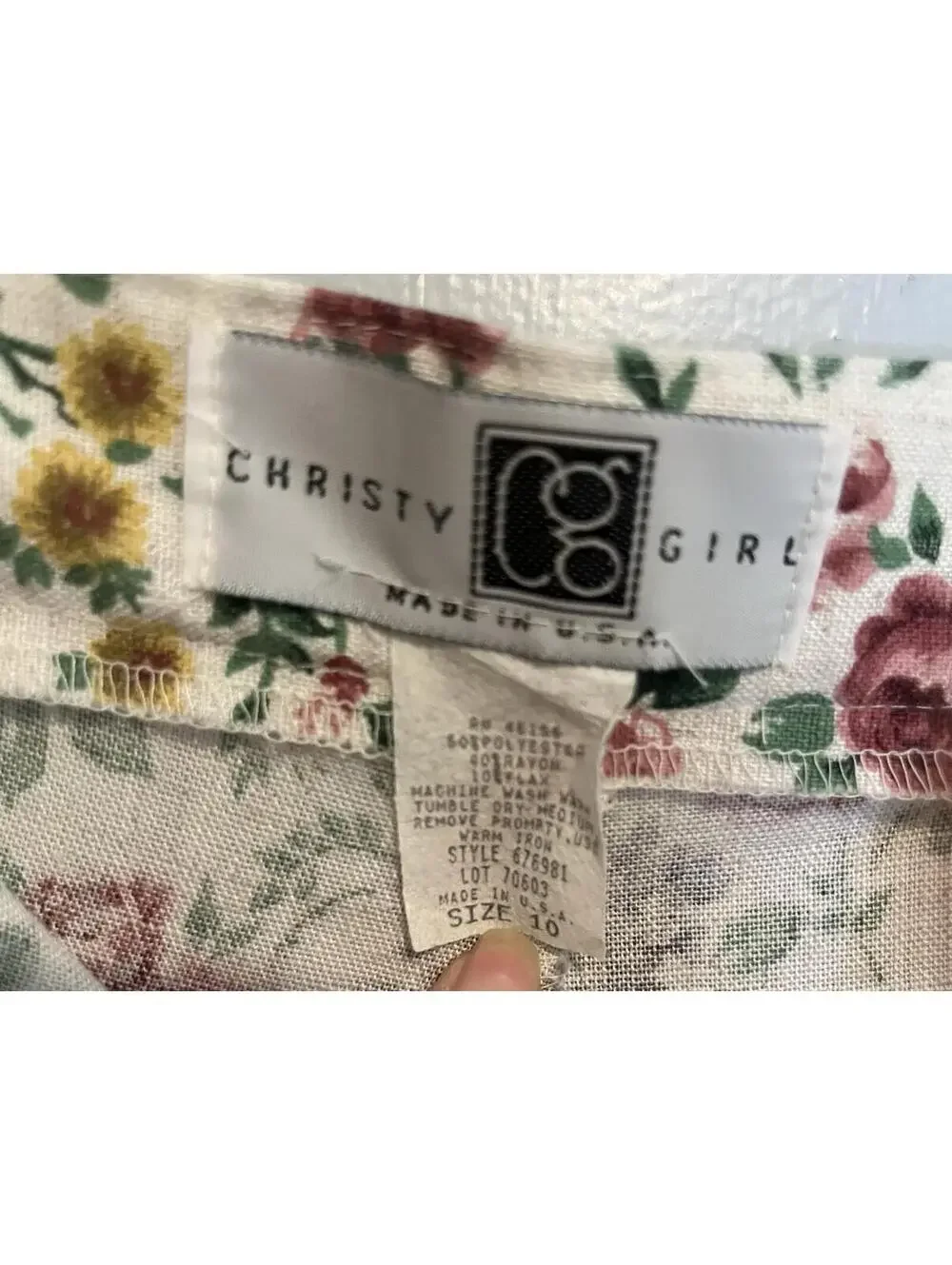 Vintage Christy Girl White Floral Button Down Midi Skirt Linen-blend  10 Teacher